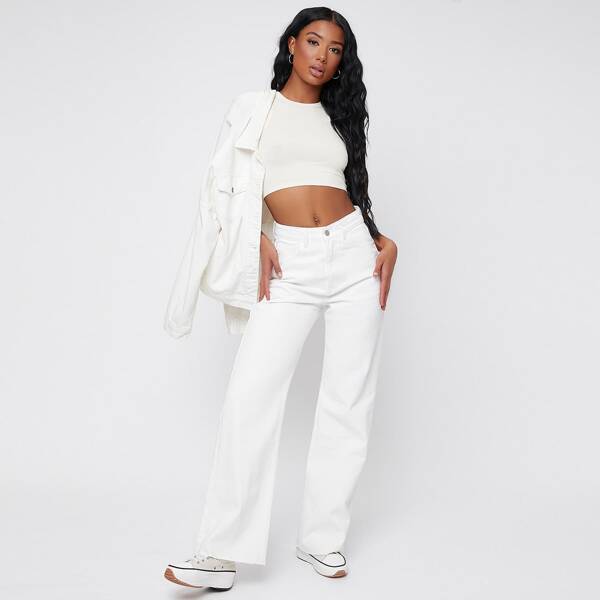 

High Waist Straight Leg Jeans, White