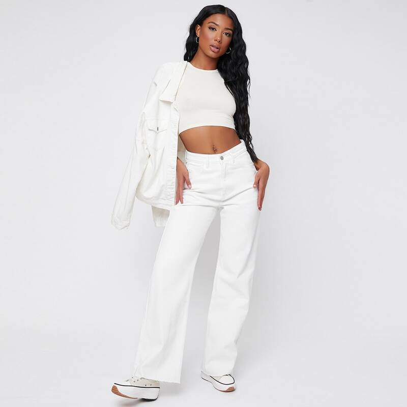 

High Waist Straight Leg Jeans, White