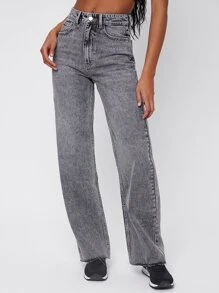 SHEIN 高腰直筒牛仔褲 - 深灰色 - 查看 1