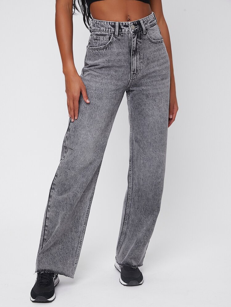 SHEIN High Waist Straight Leg Jeans - Dark Grey - View 2