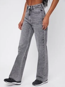 SHEIN 高腰直筒牛仔褲 - 深灰色 - 查看 5
