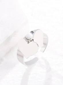 1 chiếc nhẫn trái tim quyến rũ, trang sức bằng thép không gỉ - Bạc - Xem 2