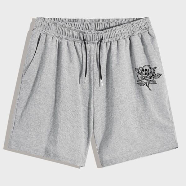 

Guys Skull & Floral Print Shorts, Light grey