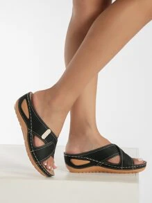 Minimalist Cut Out Wedge Mules