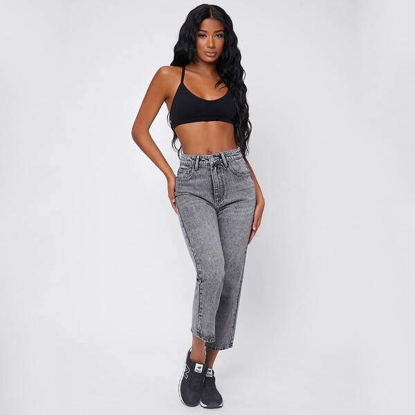 

Cropped Straight Leg Jeans, Grey