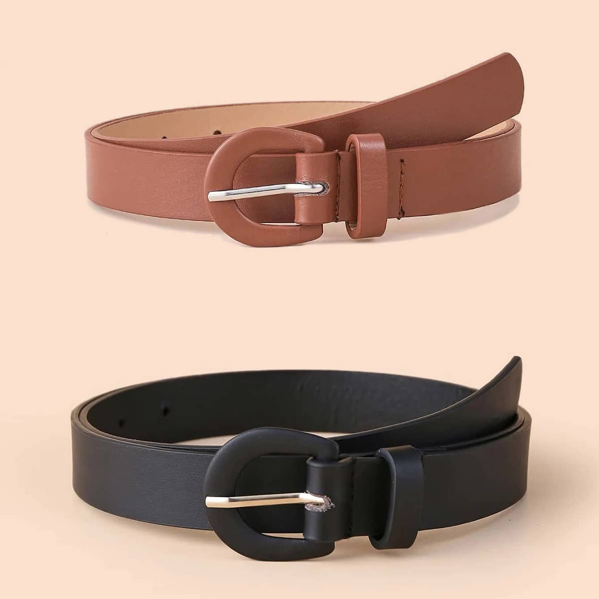 

2pcs Solid Buckle Belt, Multicolor