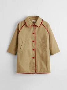 SHEIN Toddler Girls Contrast Binding Raglan Sleeve Coat - Khaki - View 1