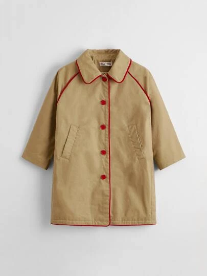 SHEIN Toddler Girls Contrast Binding Raglan Sleeve Coat