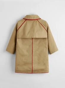 SHEIN Toddler Girls Contrast Binding Raglan Sleeve Coat - Khaki - View 2