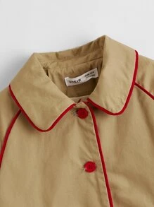 SHEIN Toddler Girls Contrast Binding Raglan Sleeve Coat - Khaki - View 4