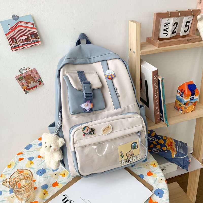 

Pocket Front Backpack With Bag Charm, Blue