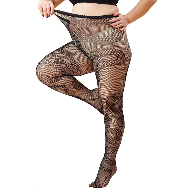 

Snake Print Fishnet Tights, Black