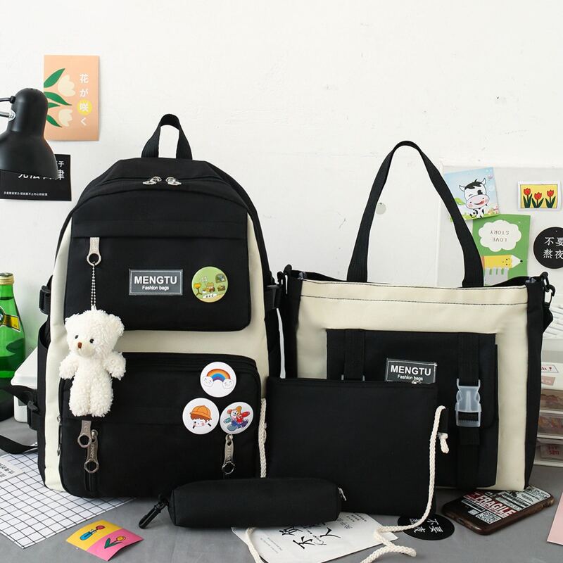 

4pcs Two Tone Backpack Set, Black