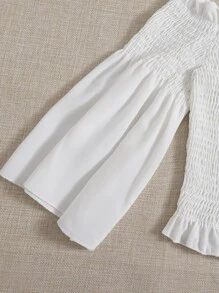 Seusyu 露肩打褶荷葉袖上衣和花卉圖案腰帶半身裙