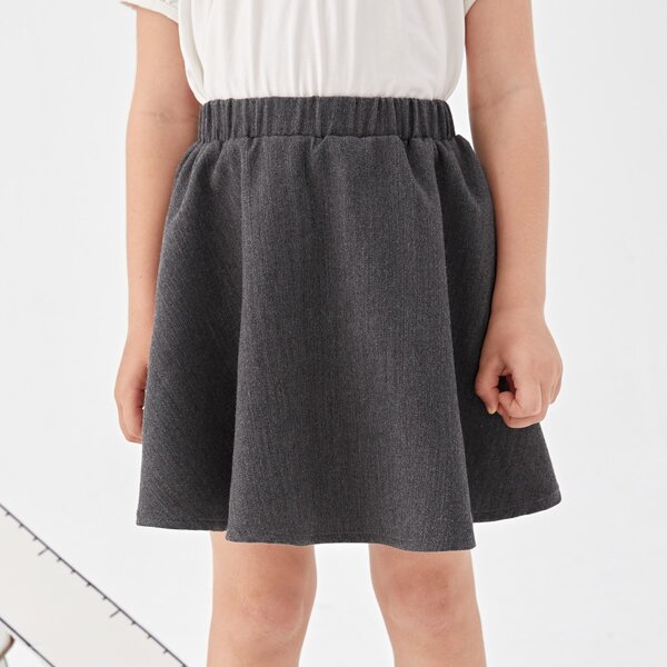 

Toddler Girls Elastic Waist Flare School Skirt, Dark grey