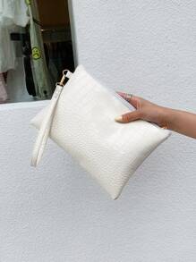 Bolso De Embrague Minimalista Con Diseño De Piel De Cocodrilo Grabado - Blanco - Ver 1