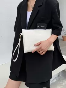 Bolso De Embrague Minimalista Con Diseño De Piel De Cocodrilo Grabado - Blanco - Ver 2