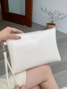 Bolso De Embrague Minimalista Con Diseño De Piel De Cocodrilo Grabado - Blanco - Ver 4