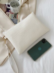 Bolso De Embrague Minimalista Con Diseño De Piel De Cocodrilo Grabado - Blanco - Ver 7