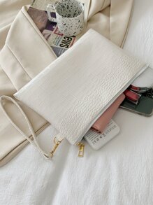 Bolso De Embrague Minimalista Con Diseño De Piel De Cocodrilo Grabado - Blanco - Ver 8
