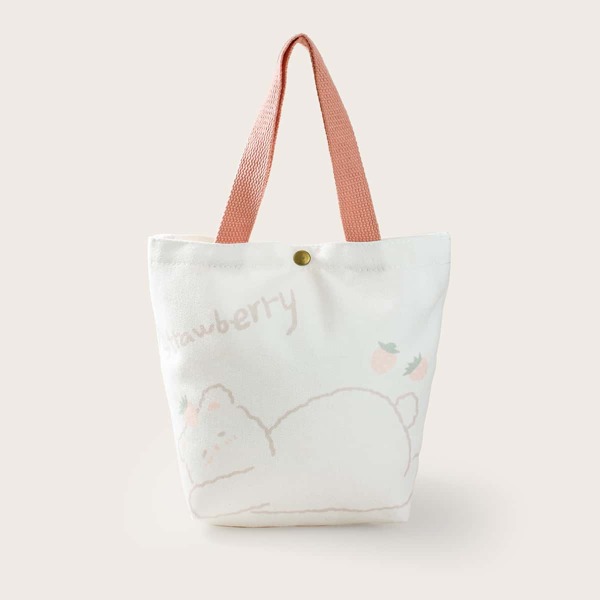 

Cartoon Graphic Shoulder Tote Bag, White