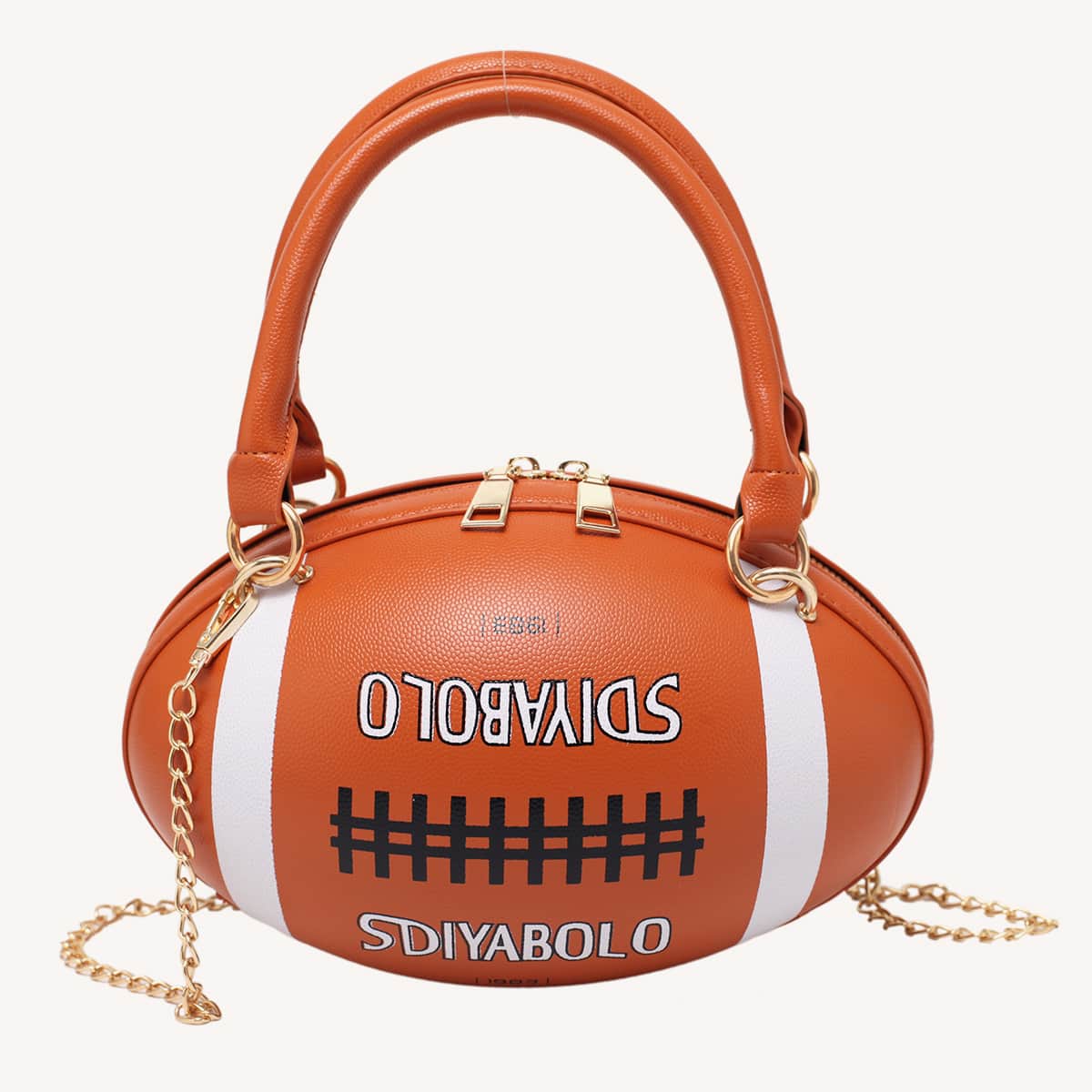 Rugby Design Chain Satchel Bag, Brown