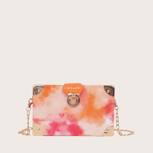 

Tie Dye Pattern Chain Crossbody Bag, Orange