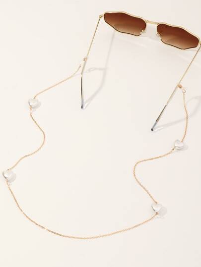 1 chiếc dây đeo kính hình trái tim đính ngọc trai dành cho bé gái, thích hợp để trang trí và đeo hàng ngày.