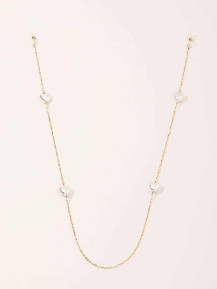 1 chiếc dây đeo kính hình trái tim đính ngọc trai dành cho bé gái, thích hợp để trang trí và đeo hàng ngày. - Vàng - Xem 3