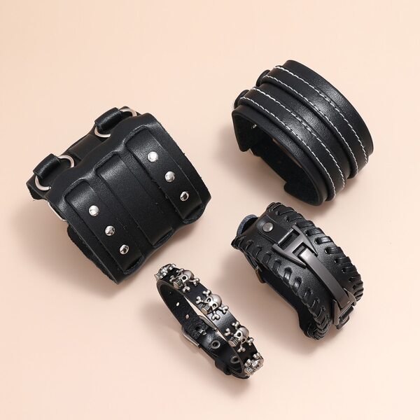 

4pcs Men Skull Decor Bracelet, Black