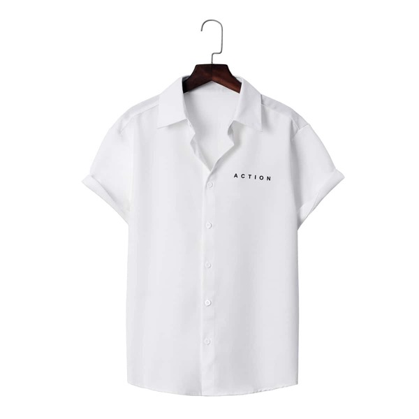 

Men Letter Graphic Button Up Shirt, White