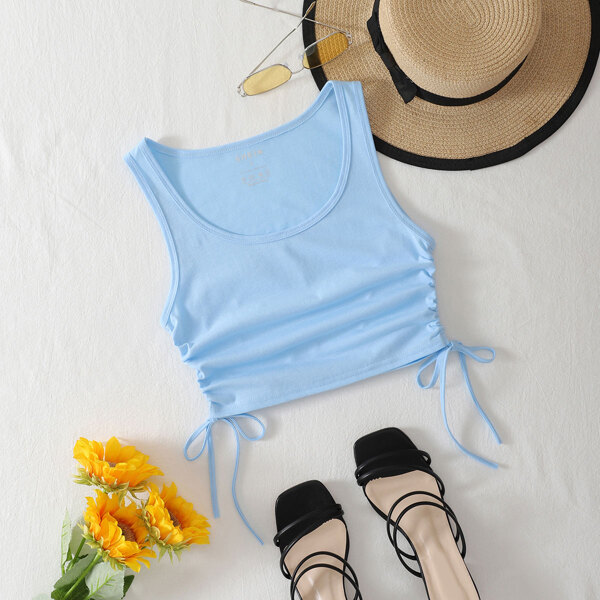 

Drawstring Side Crop Tank Top, Baby blue
