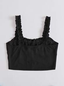 SHEIN Qutie Top de pecho fruncido con cordón delantero ribete fruncido - Negro - Ver 2