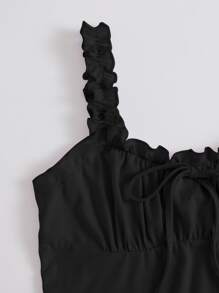 SHEIN Qutie Top de pecho fruncido con cordón delantero ribete fruncido - Negro - Ver 4