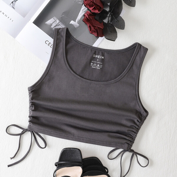 

Drawstring Side Crop Tank Top, Dark grey