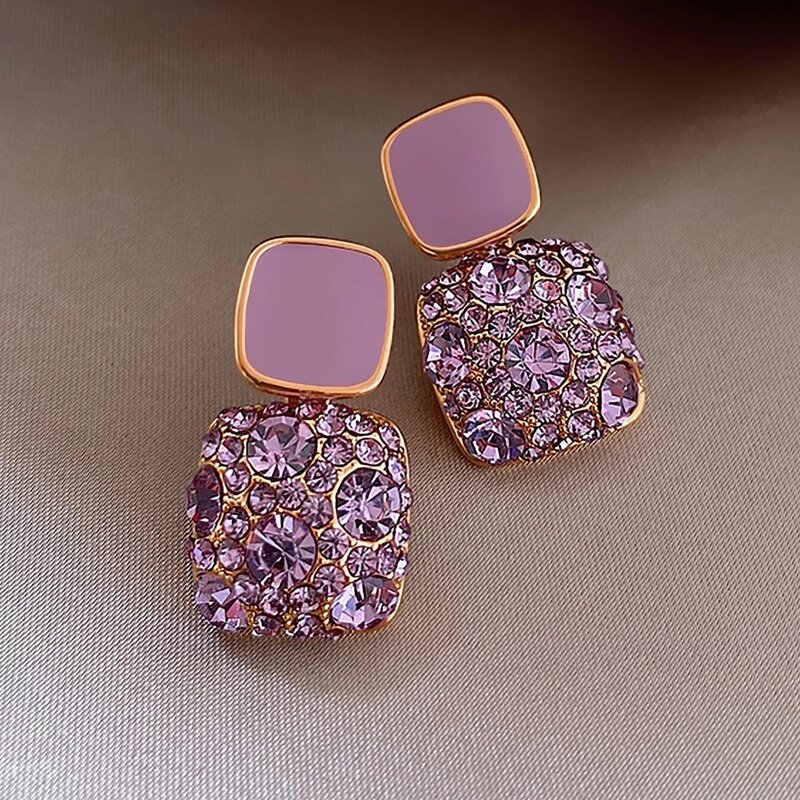 

Rhinestone Drop Earrings, Purple