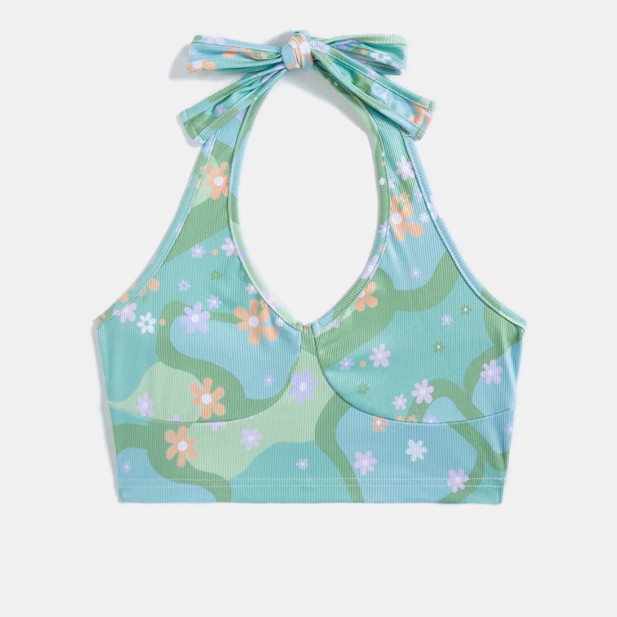 

Floral Graphic Crop Halter Top, Multicolor