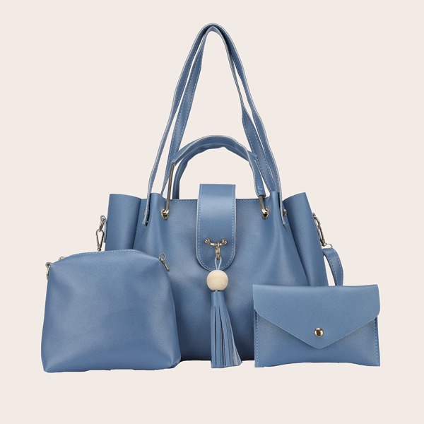 

3Pcs Minimalist Tassel Decor Bag Set, Blue