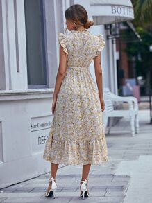 SHEIN LUNE 印花腰帶荷葉邊連衣裙 - 彩色 - 查看 2