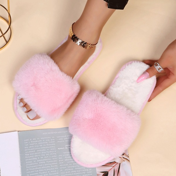 

Two Tone Fluffy Bedroom Slippers, Pink