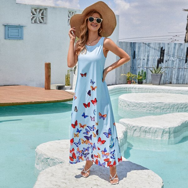

Butterfly Print Tunic Dress, Baby blue