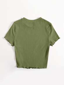 SHEIN EZwear Solid Lettuce Trim Rib-knit Tee