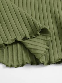 SHEIN EZwear Solid Lettuce Trim Rib-knit Tee