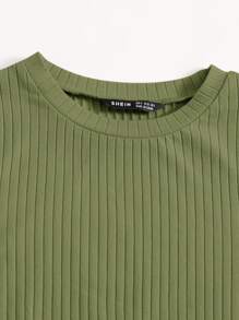 SHEIN EZwear Solid Lettuce Trim Rib-knit Tee