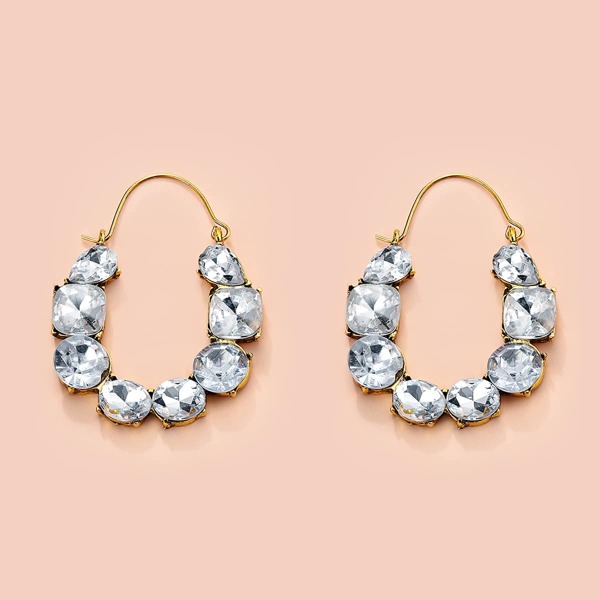 

Rhinestone Decor Hoop Earrings, White