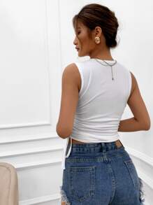 Solid Drawstring Side Tank Top - White - View 2