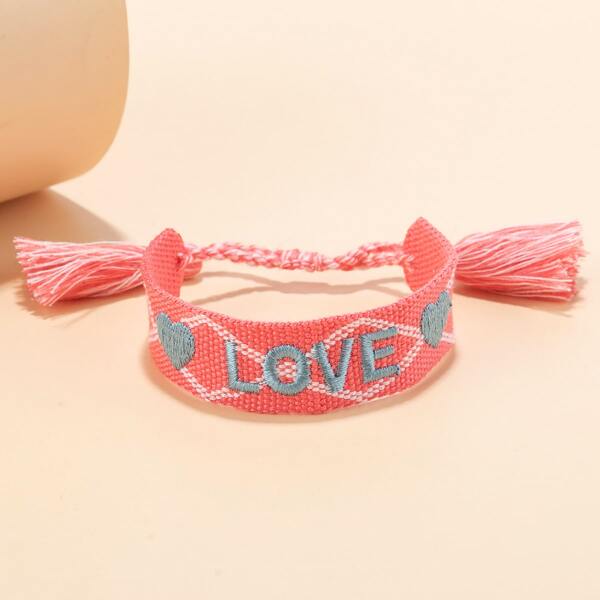 

Girls Letter Embroidered Bracelet, Pink