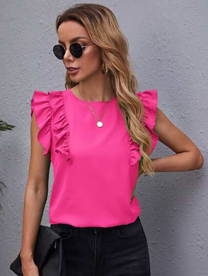 SHEIN Clasi Ruffle Armhole Solid Top