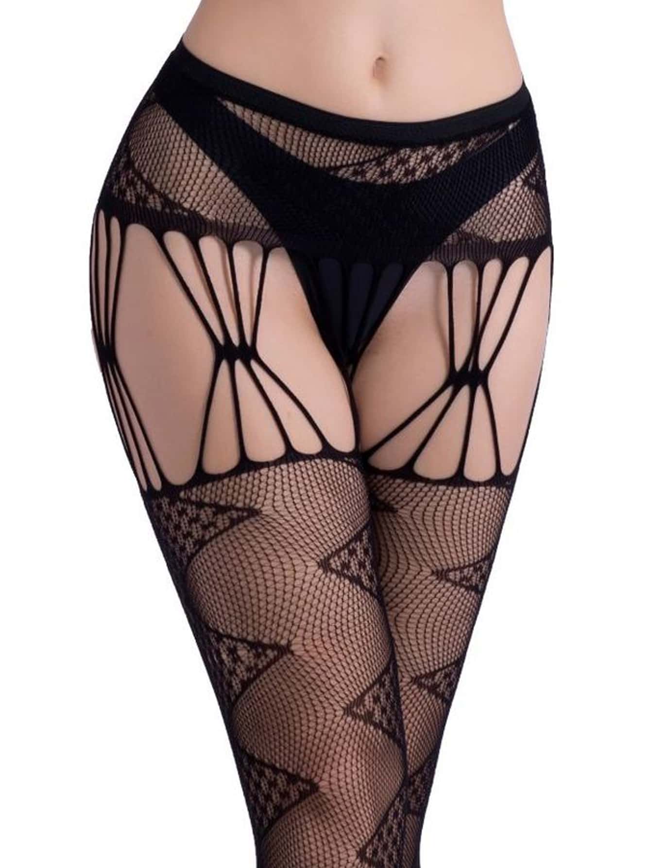 

Graphic Hollow Out Tights, Black