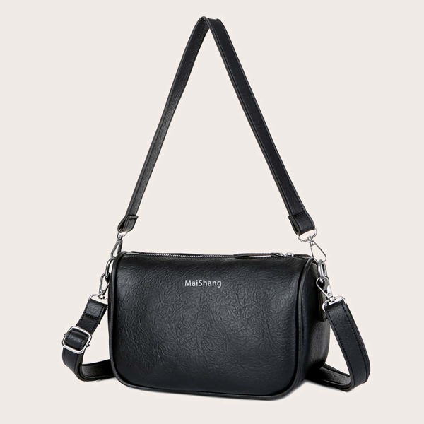 

Minimalist Letter Graphic Shoulder Bag, Black